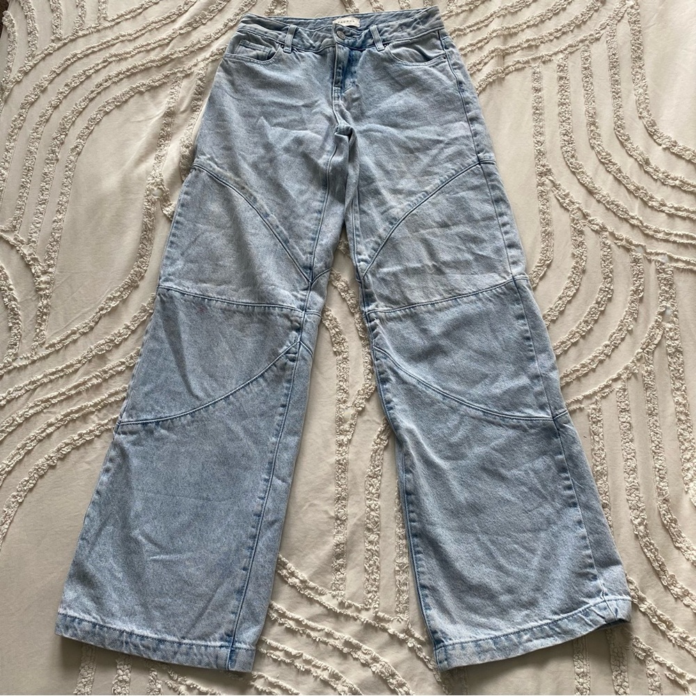 PacSun Light Blue Low rise Baggy Wide Leg Panel Stitch Jeans size 23